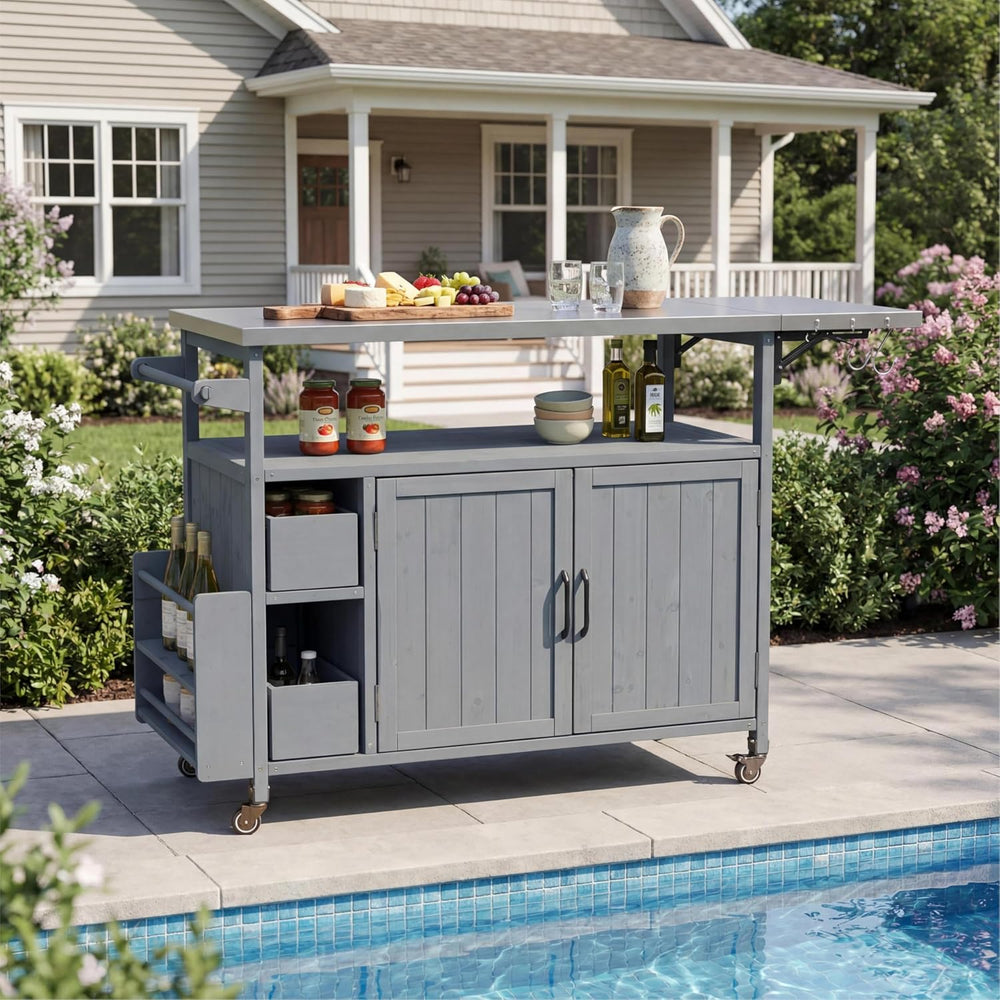 Christopher Knight Home Outdoor Bar Cart with Stainless Steel Top and Lockabl...