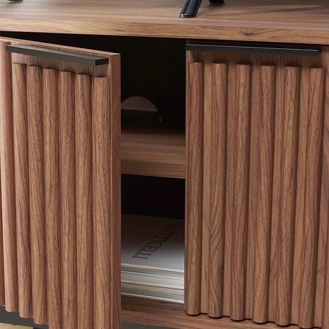 SAFAVIEH Lylia TV Stand for up to 65" Flatscreen – Walnut Brown & Bl...