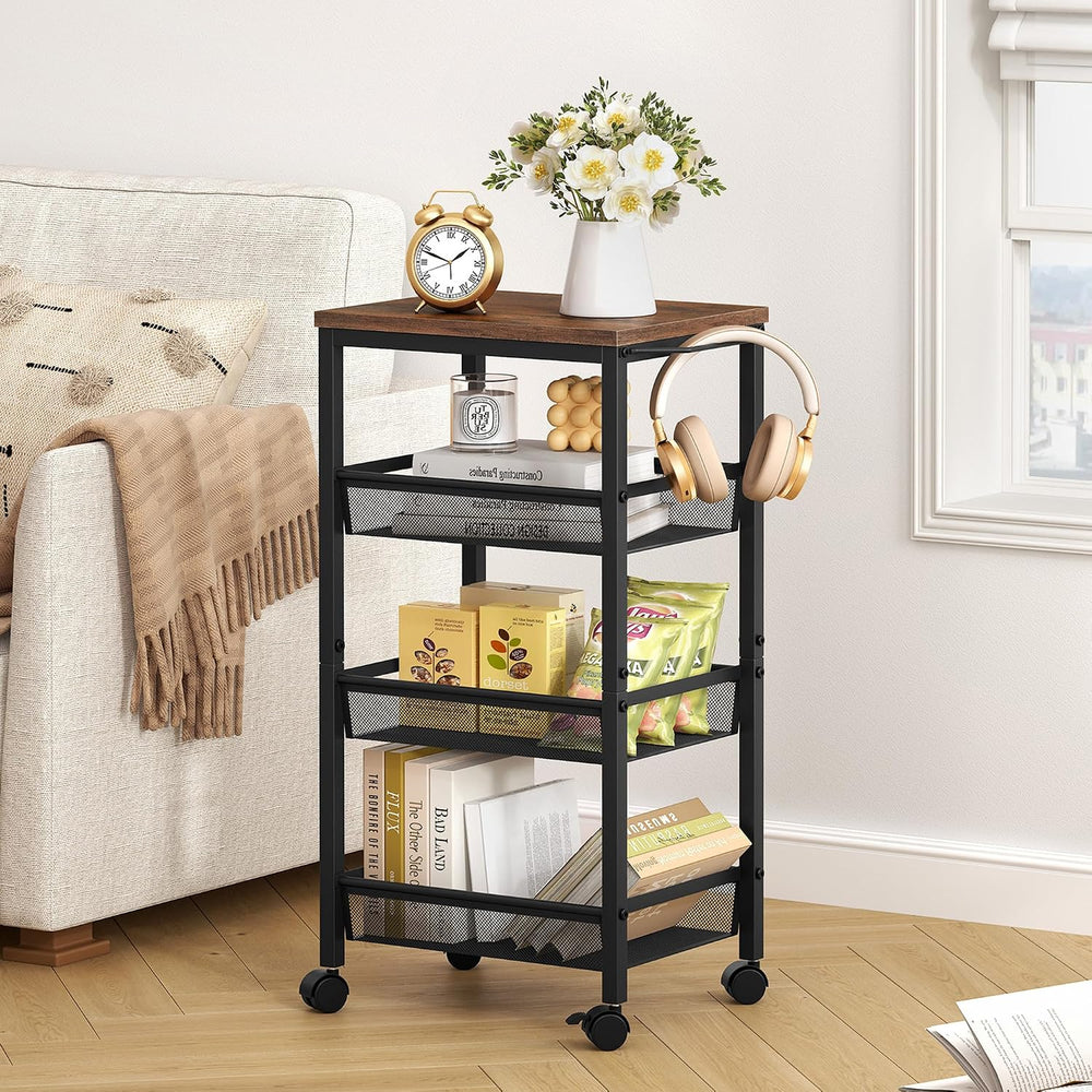 Hoctieon Rolling Storage Cart, 4-Tier 11.8" Wide Panel Kitchen Storage C...