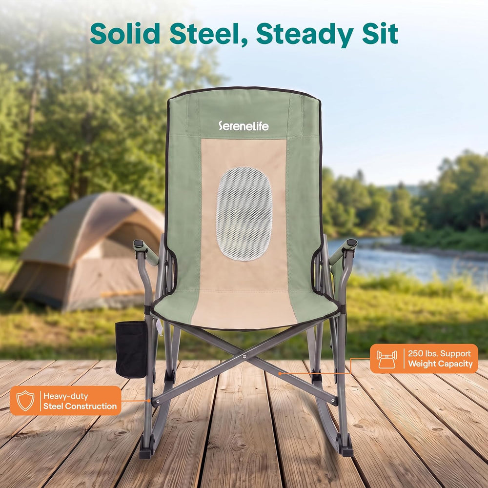 SereneLife High Back Folding Rocking Chair, Portable Camping Rocker with Cup ...