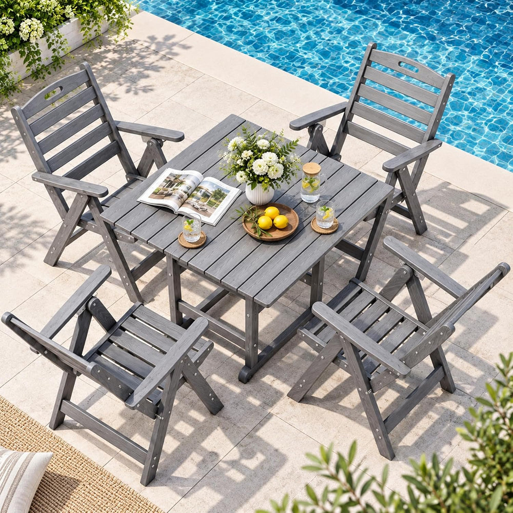 Dining Table Set, 5-Piece HDPE Outdoor Dining Set for 4, Grey