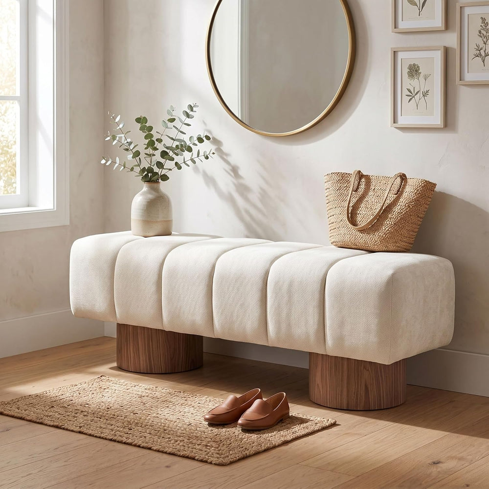 Merax 50" Beige Chenille Upholstered Dining Bench Entryway Bench | No As...