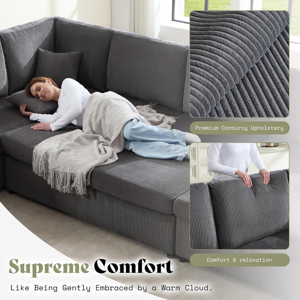130" Sectional Couches for Living Room, Modular Sectional Sofa, Grey | S...