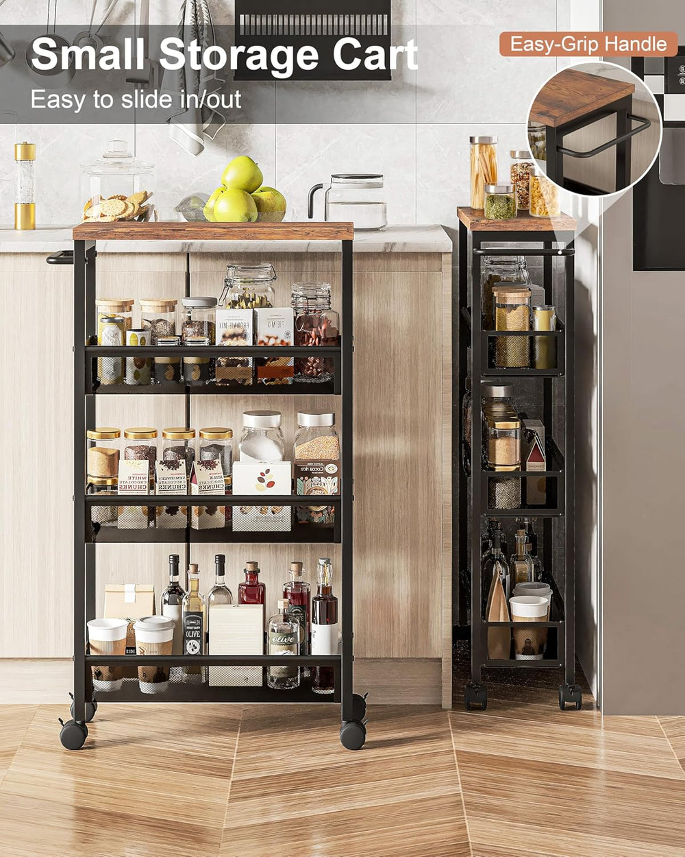 VECELO 4 Tier Slim Rolling Cart Organizer, Rolling Carts On Wheels with Stora...