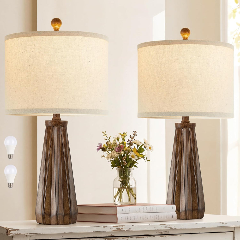 23.5" Table Lamps Set of 2, Farmhouse Vintage Brown Lamps with Bulb