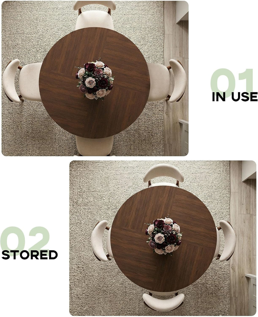 47" Round Dining Table Set for 4, 5 Piece Space Saving Kitchen Table and...