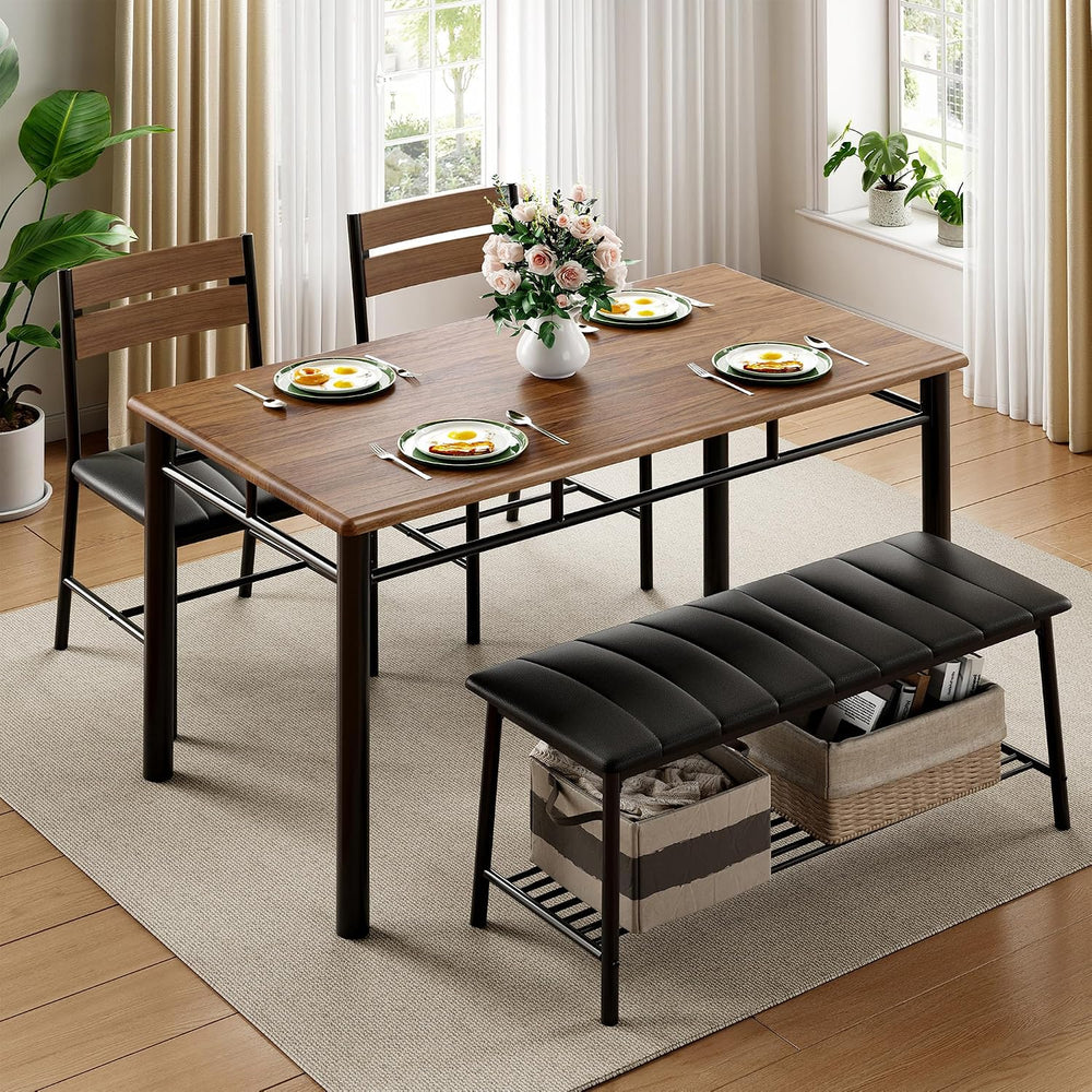 IRONCK Dining Table Set for 4, Kitchen Table with Upholstered Bench and 2 Cha...