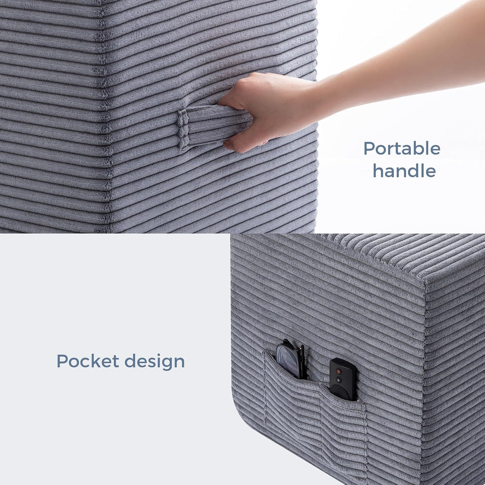 Rectangular Pouf Ottoman, Foam-Filled Footrest, Dark Gray | Soft coral fleece...