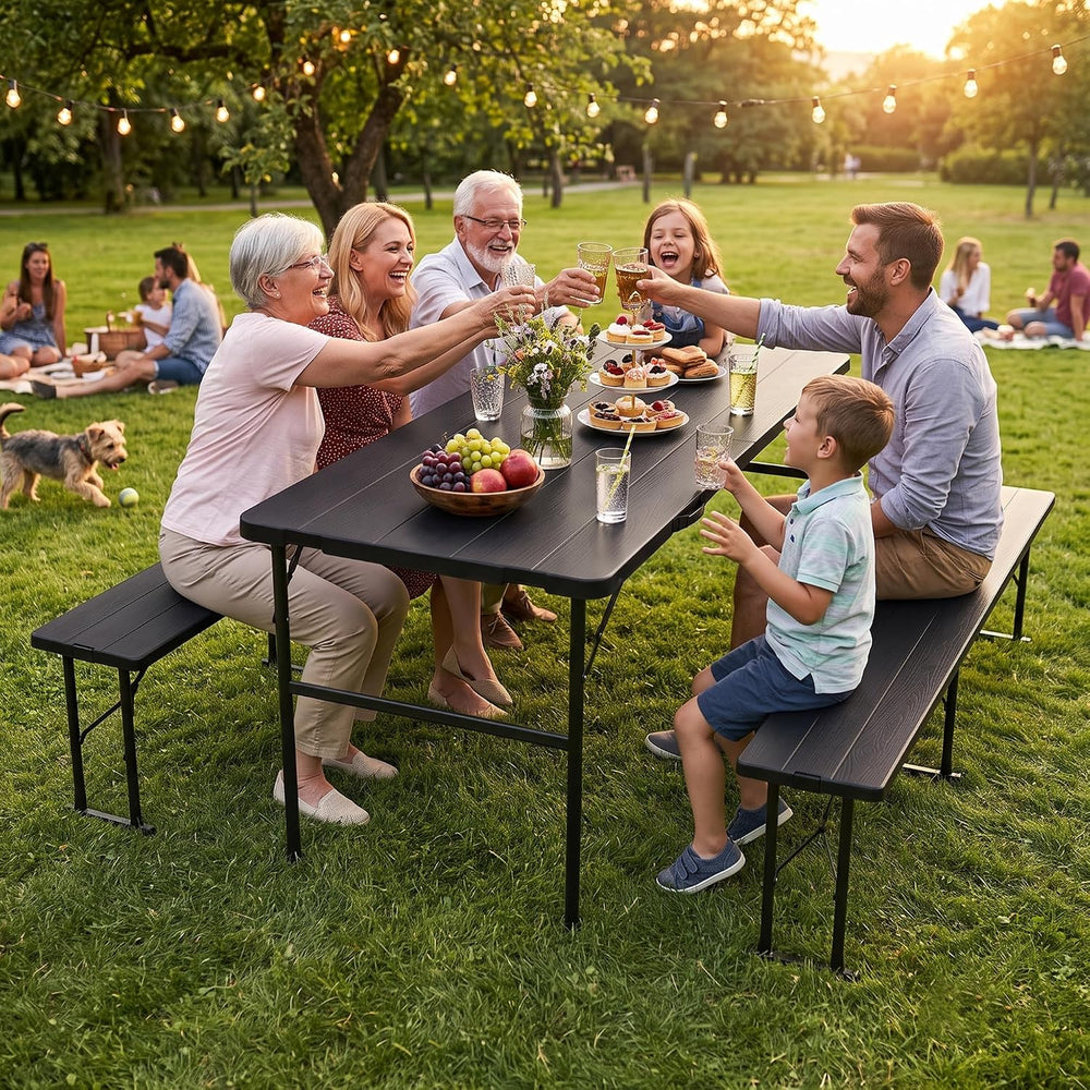 ZENY Folding Picnic Table Set with 2 Benches
