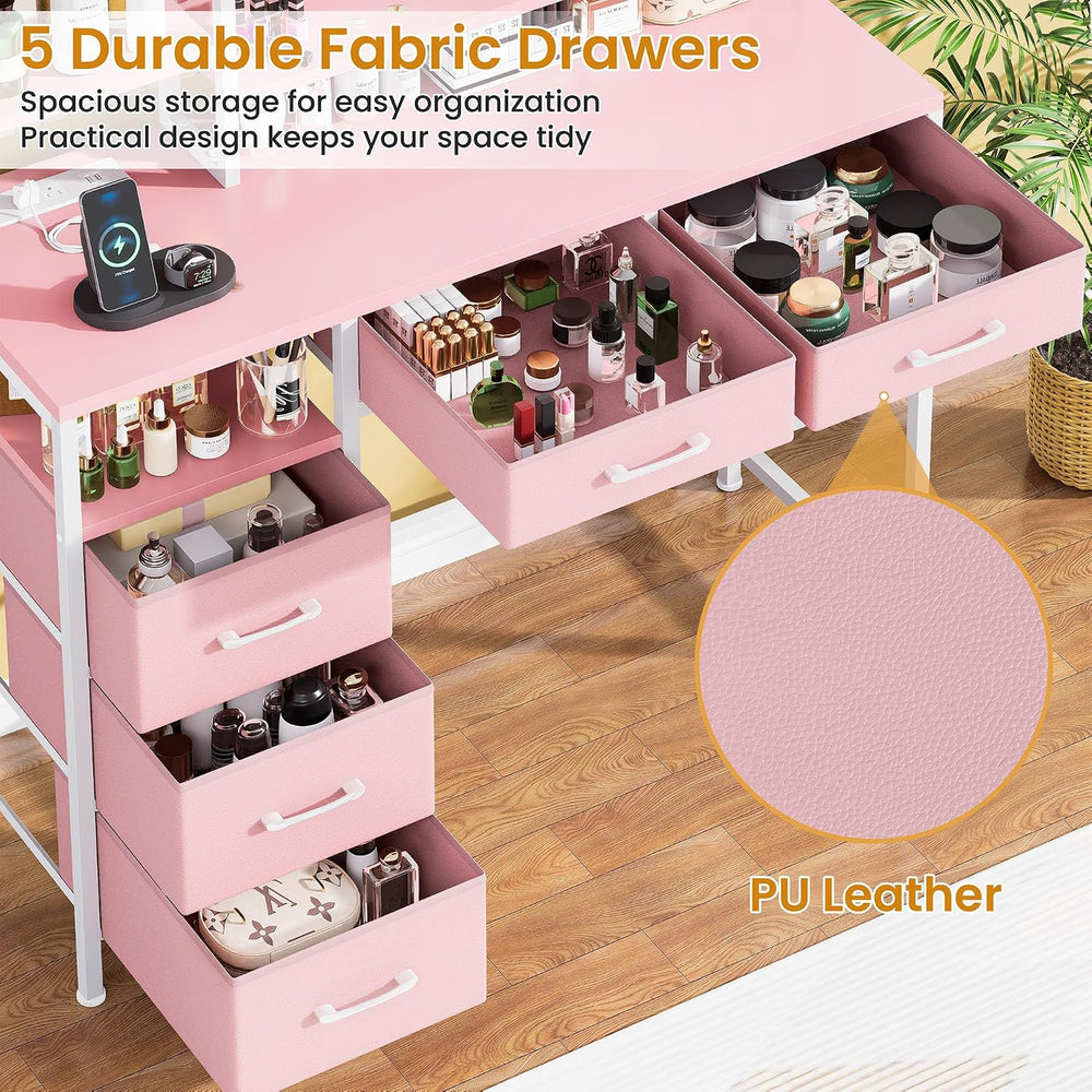 Vanity Desk with Mirror, 9 Lights, 3 Color Modes with Adjustable Brightness, ...