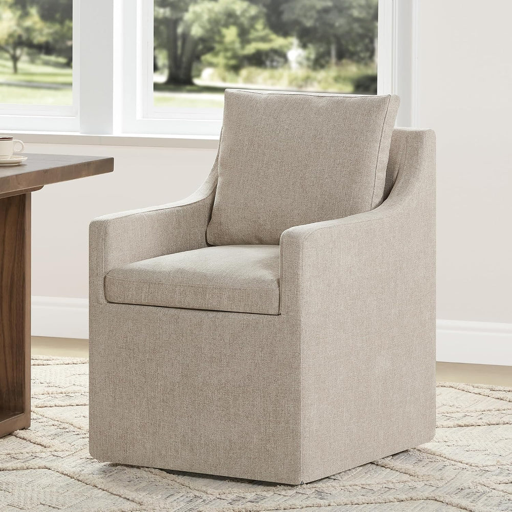 KISLOT Upholstered Dining Chairs Set of 1 with Casters, Sand