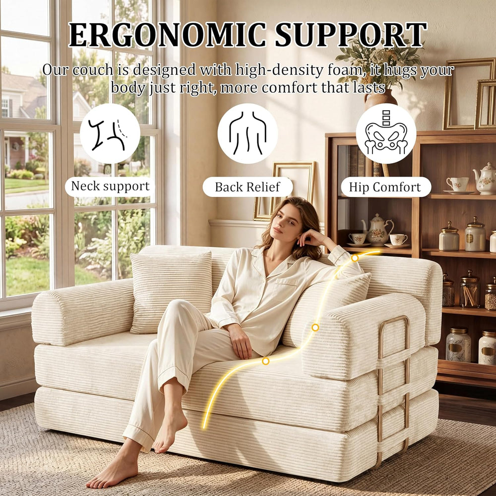 BSHOMGI Convertible Sofa Couch Bed, Folding Corduroy Floor Compression Lovese...