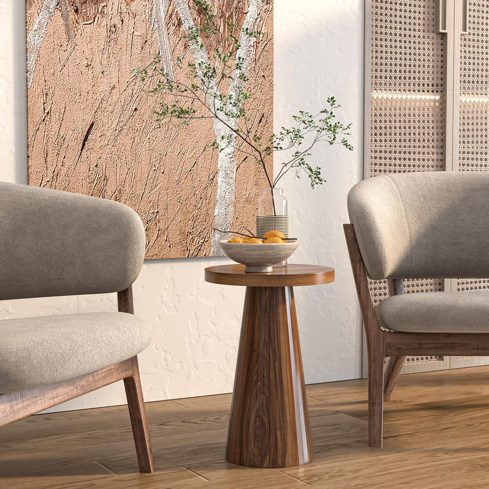 Round Fluted Accent End Table, Pedestal Side Small for Living Room, Mid Centu...