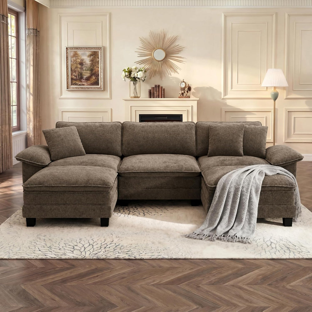 PHI VILLA Modular Sofa 5-Seat U Shaped Cloud Couch Sectional with Ottoman