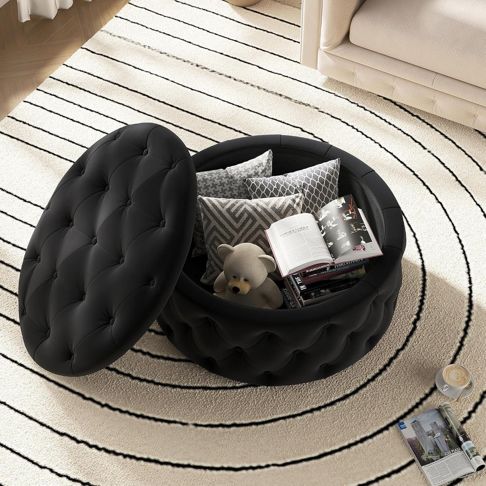 FiveWillowise 30 Inch Round Ottoman with Storage Tray,Large Coffee Table | Ci...