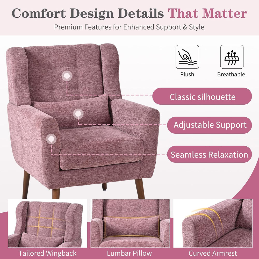 Modern Accent Chair, Upholstered Armchair with Pillow, Fabric Single Sofa Cha...