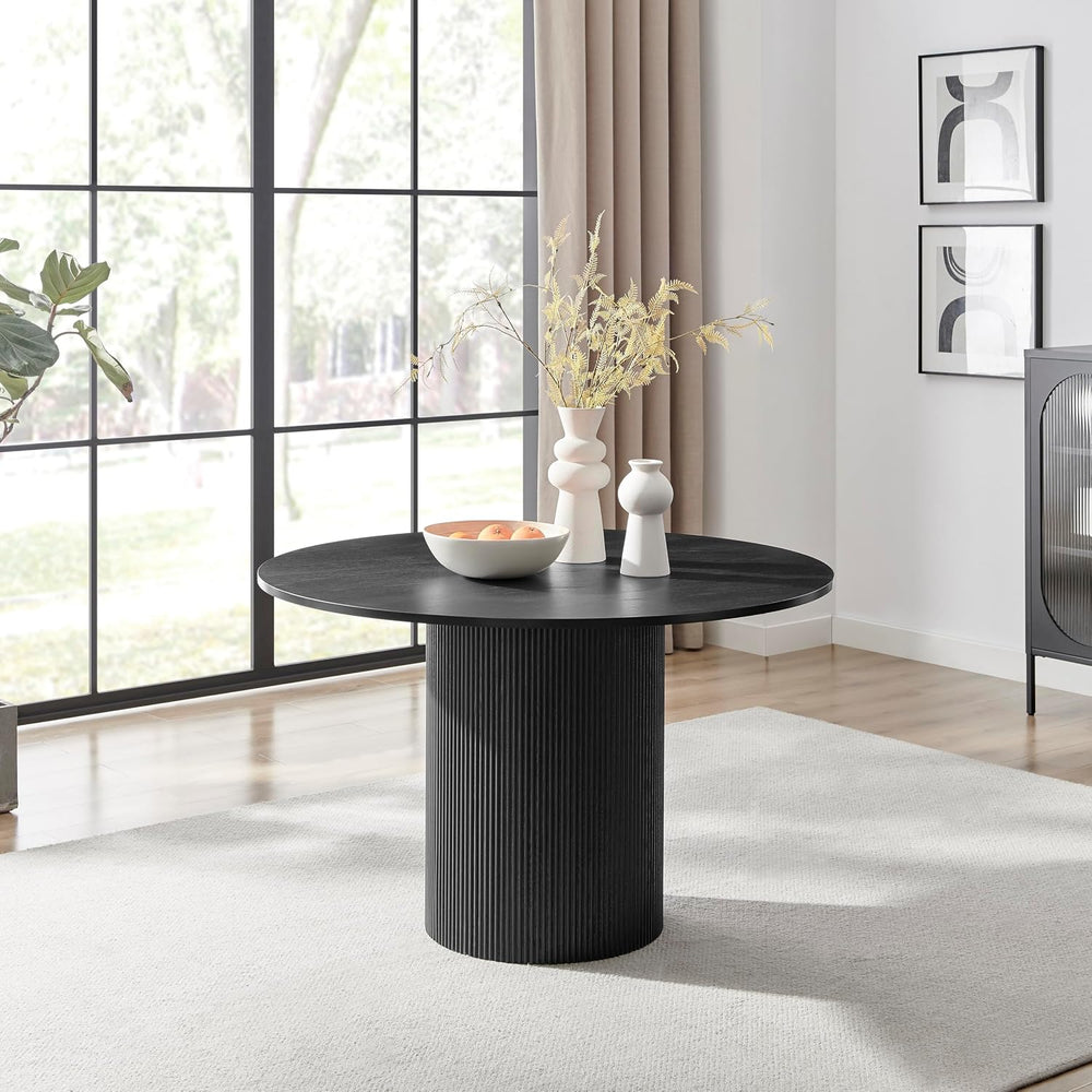 Furniturebox UK Dining Table - 'Penrose' Black 120cm 4-6 Seat Round W...