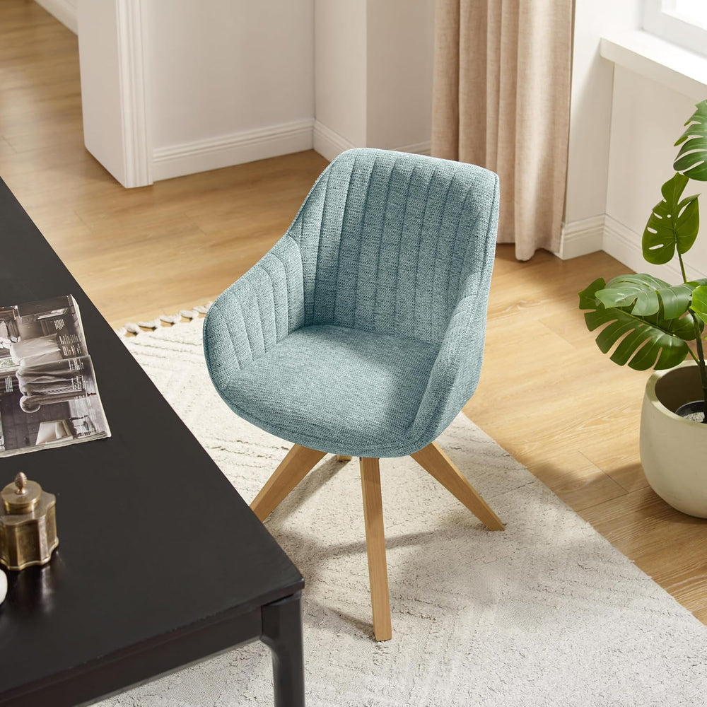 Art Leon Swivel Dining Chair, Fabric Upholstered Chair, Blue | No Wheels, Oka...