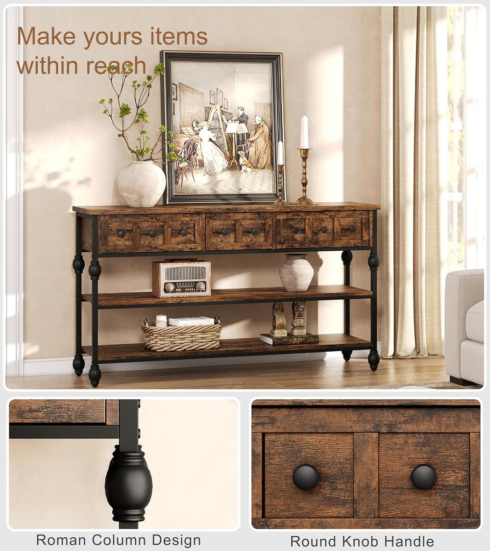 GarveeHome 52" Console Table, Entryway Table with 3 Storage Drawers, 3 T...