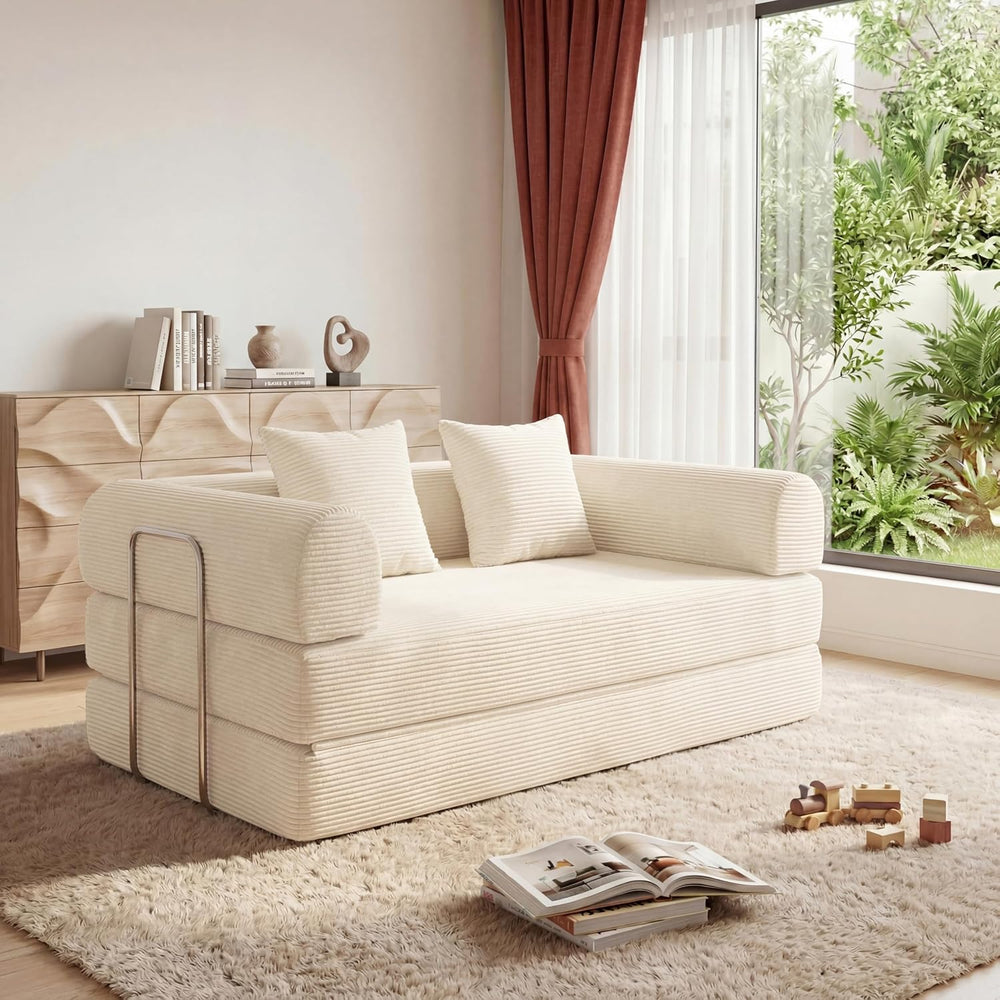 Futon Sofa Bed Modular Loveseat Sleeper Folding Pull Out Couch with Pillows, ...