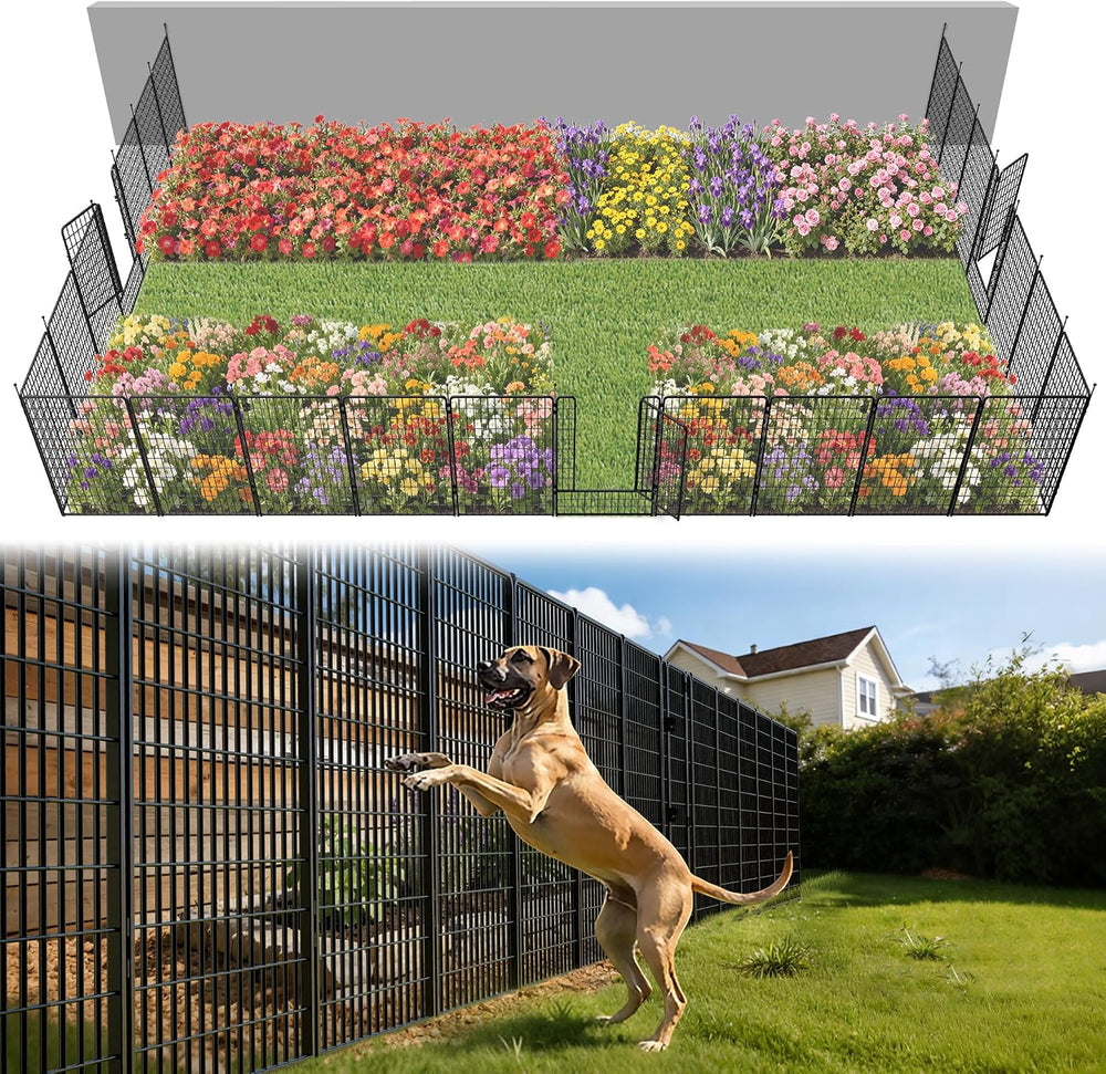 FXW No Dig Garden Fence, Outdoor for Yard, 50in(H) x 62.6ft(L), 24 Panels