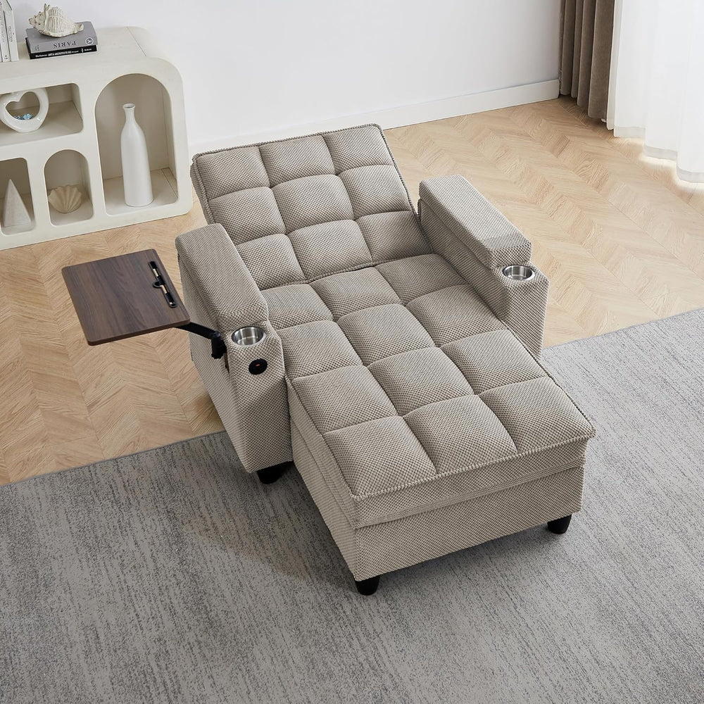Eafurn Convertible Chaise Lounge Sleeper Chair with Storage and 6-Position Re...