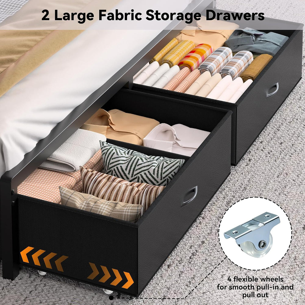 FreeHouse Full Size Bed Frame with Storage Headboard & 2 Drawers, Black