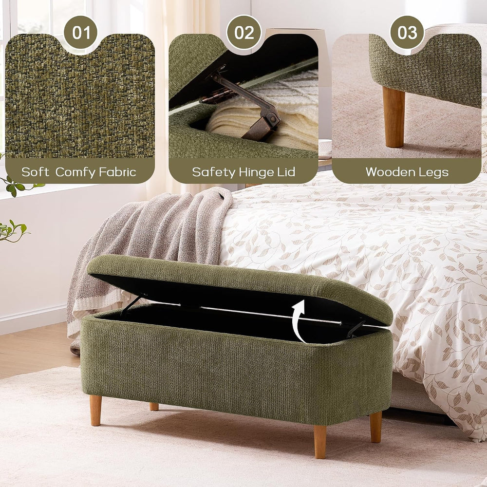 39.4”Ottoman with Storage,Upholstered Comfy Storage Bench Ottoman with Wooden...