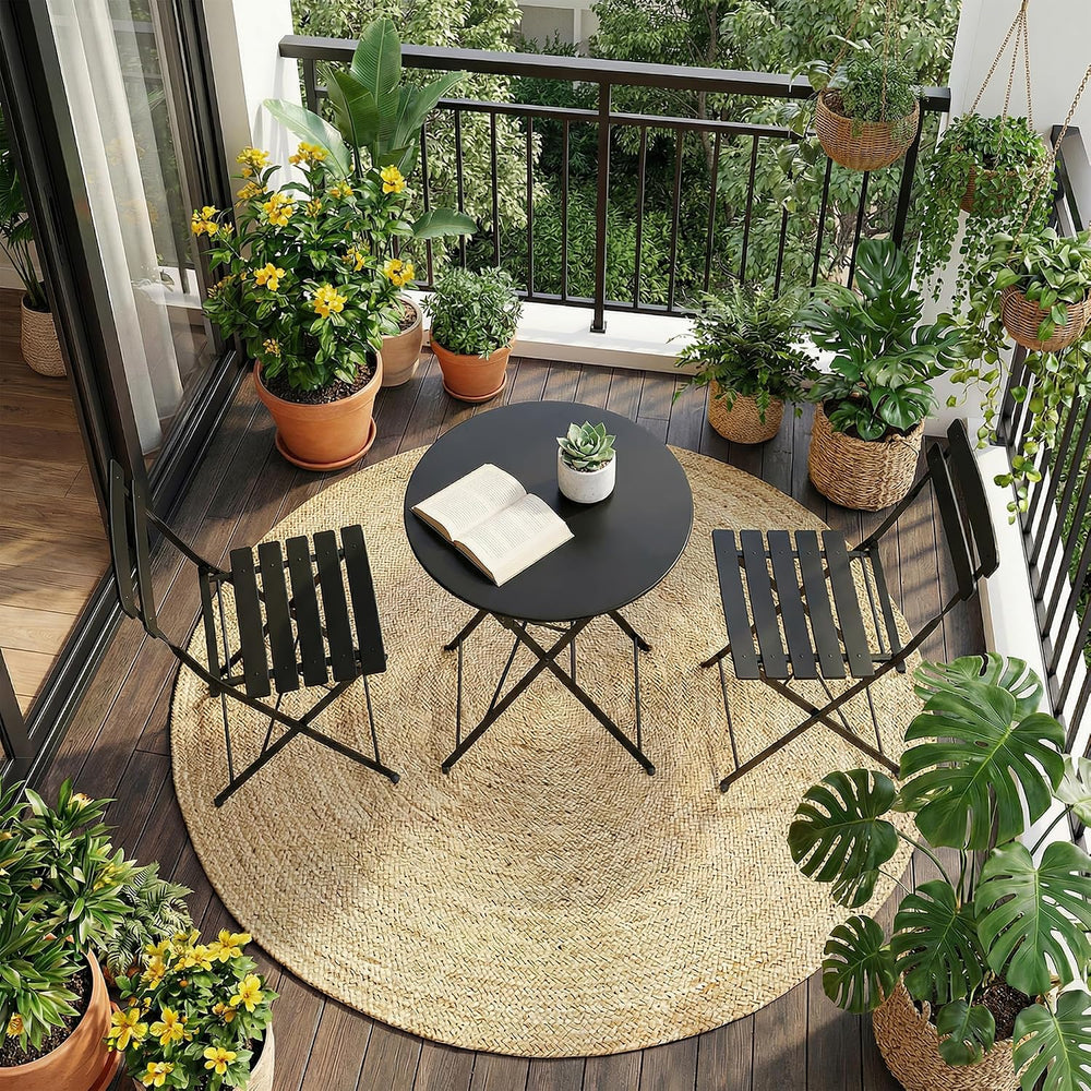 3 Piece Patio Bistro Set, Outdoor Folding Bistro Table and Chairs Set of 2