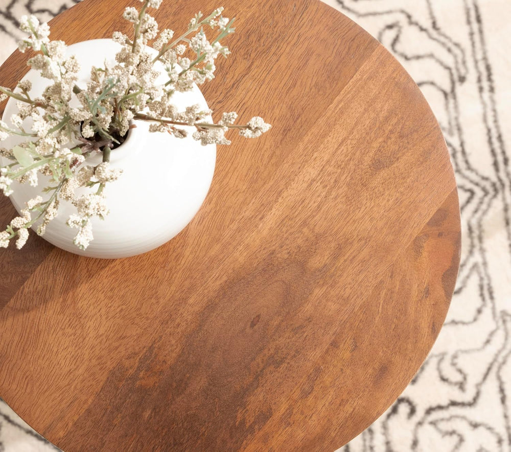Kate and Laurel Jakob Modern Wooden Round Side Table; 12 x 24; Walnut Brown; ...