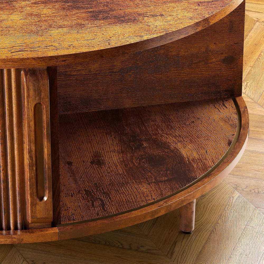 Round Coffee Table, 31.5" Fluted Center Table with Storage, Lift-Top Cof...