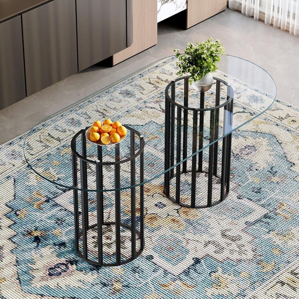 Oval Tempered Glass Dining Table for 4-8 People, 71'' Tall Kitchen Ta...