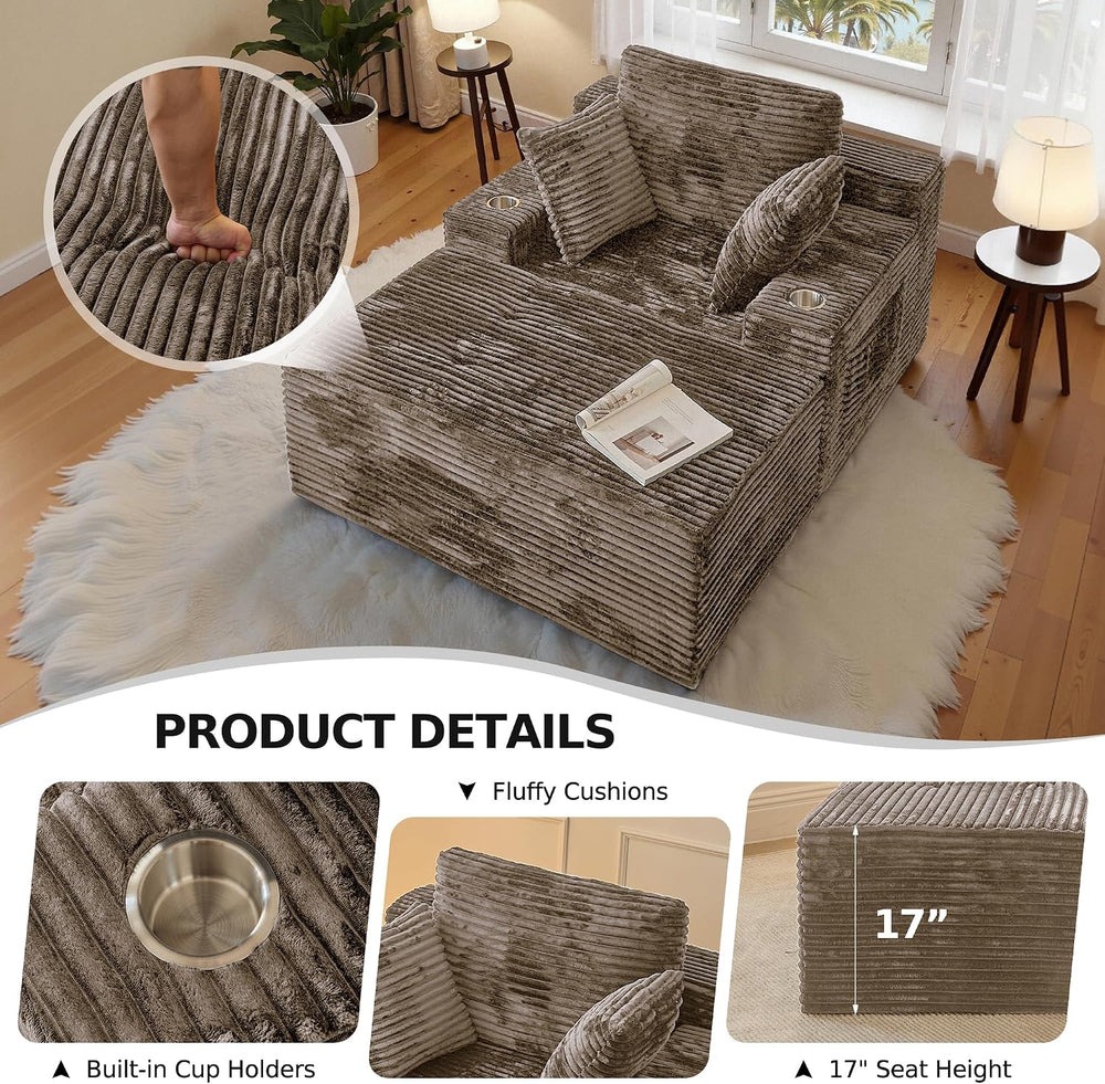 66" Chaise Lounge Chair Indoor,Oversized Boneless Single Sleeeper Couch ...
