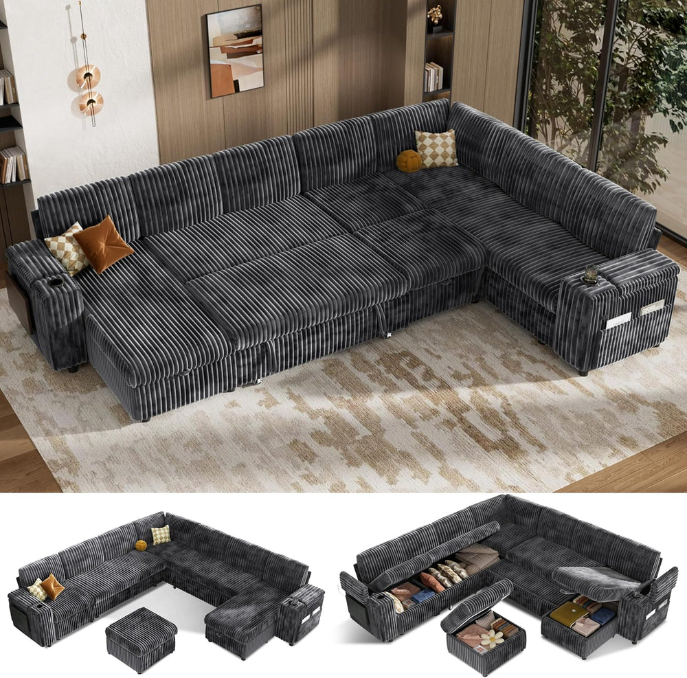 Vipbear 130" Modular Sectional Sleeper Sofa with Pull Out Bed, 9 Seat Co...