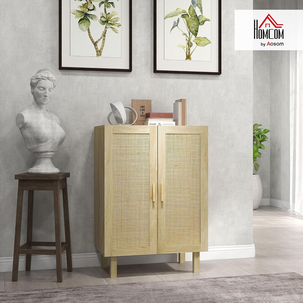 HOMCOM Boho Sideboard Buffet Cabinet, Coffee Bar Cabinet with 2 Rattan Doors ...