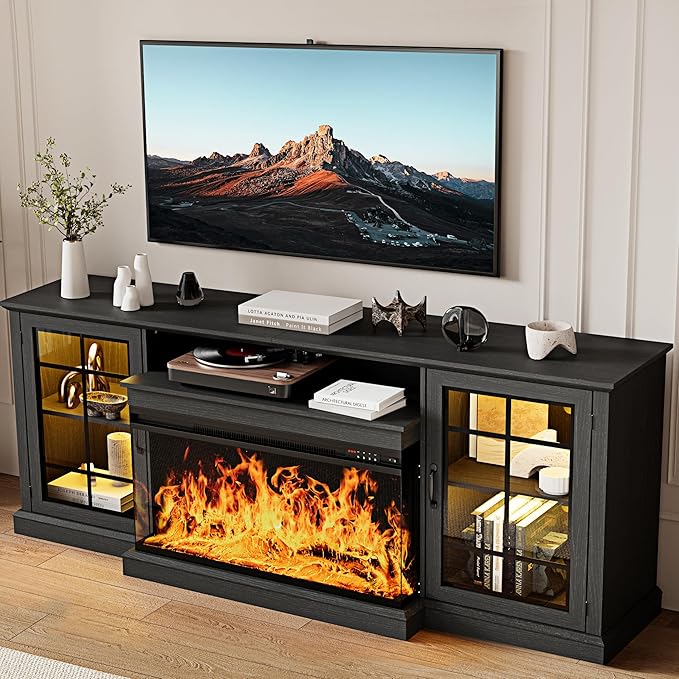 MXV 80'' Fireplace TV Stand, Farmhouse Entertainment Center with 3 Si...