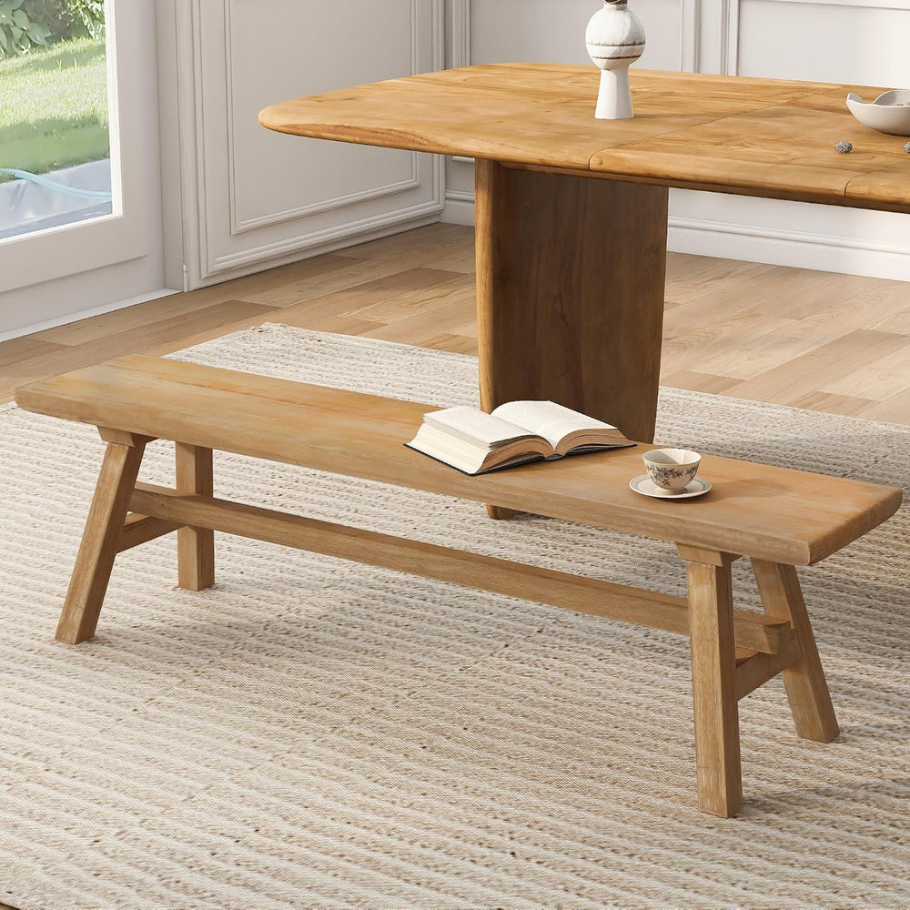 Solid Wood Bench 55 in, Rustic Farmhouse Entryway Bench with Storage, Indoor ...