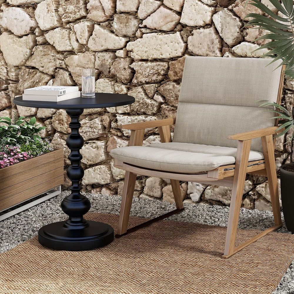 Black Metal End Table, Small Round Side Table | Vintage Matte Black Pedestal,...