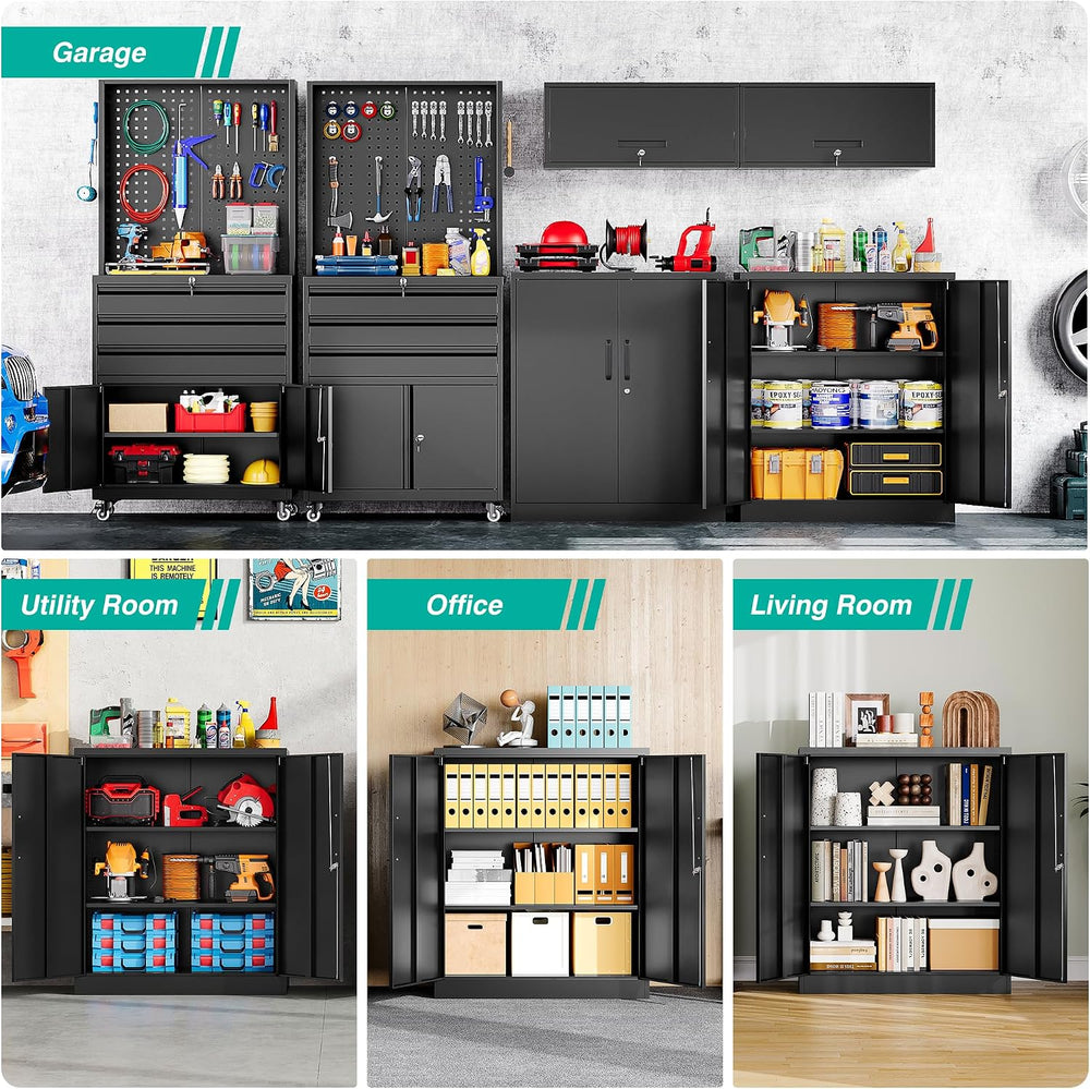 SISESOL Metal Storage Cabinet Locked Steel Cabinet with 2 Adjustable Shelves,...
