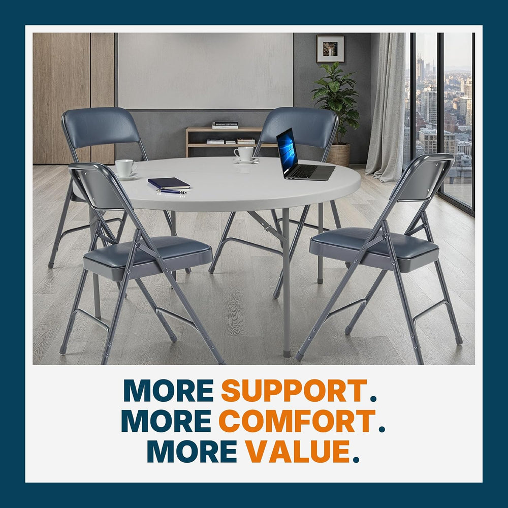 OEF Furnishings OEF1204 Vinyl Cushioned Folding Chairs with Steel Frame, Blue...