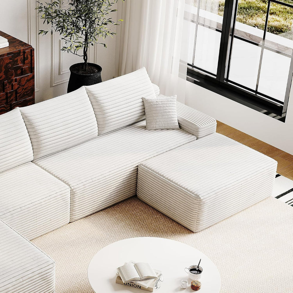 37.4" Plush Corduroy Ottoman, Upholstered Cloud Ottoman for Couch in a B...