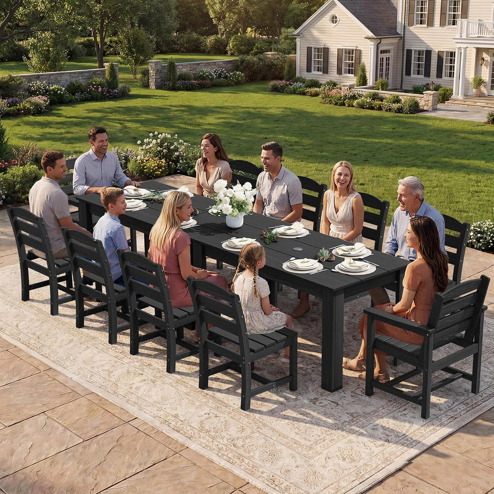 SERWALL HDPE Dining Set for 6: 1 Umbrella Hole Table, 4 Armless + 2 Armchairs...