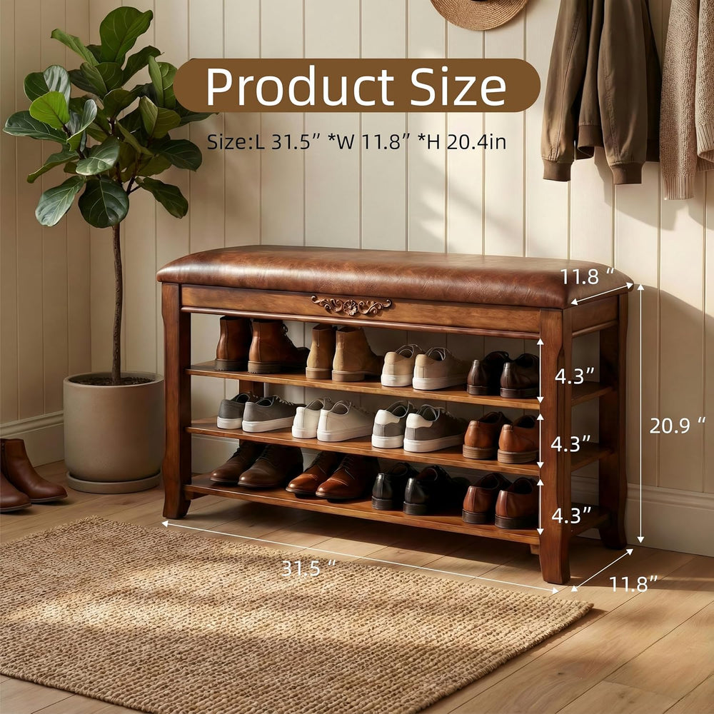 Shoe Rack Bench Entryway Storage with Leather Cushion, Shoe Organizer Bench f...