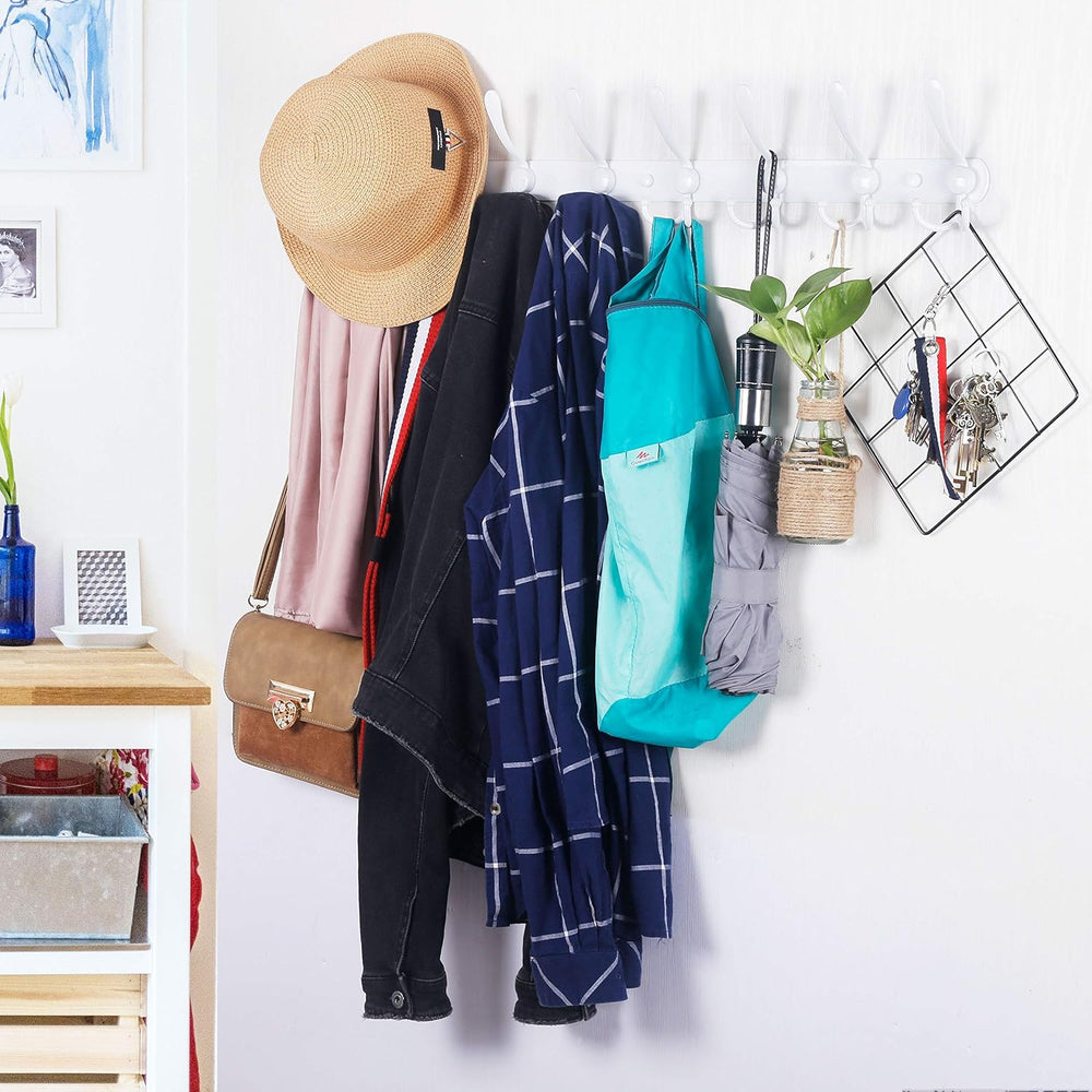 WEBI Coat Rack Wall Mount long,8 Tri Hooks for Hanging,30 inch Hook Rack Rail...