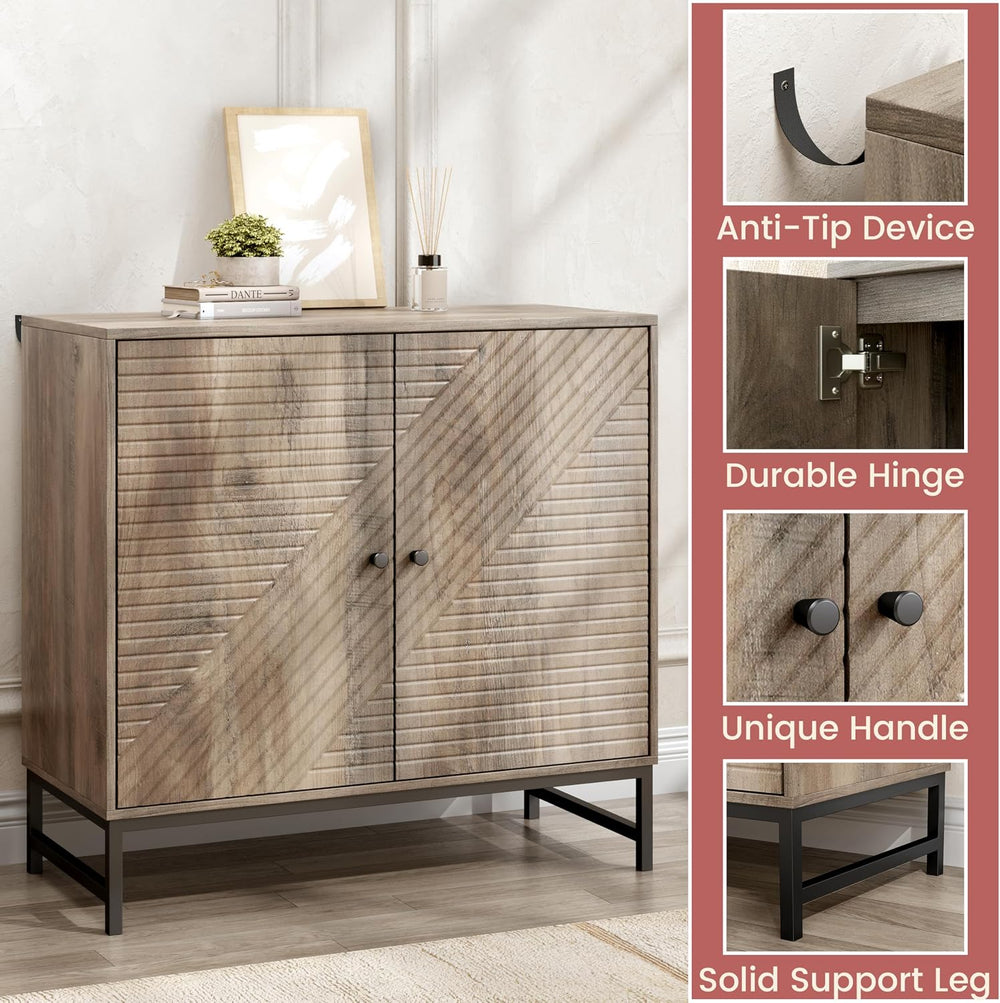 Storage Cabinet with Doors and Adjustable Shelf, Sideboard Buffet Cabinet wit...