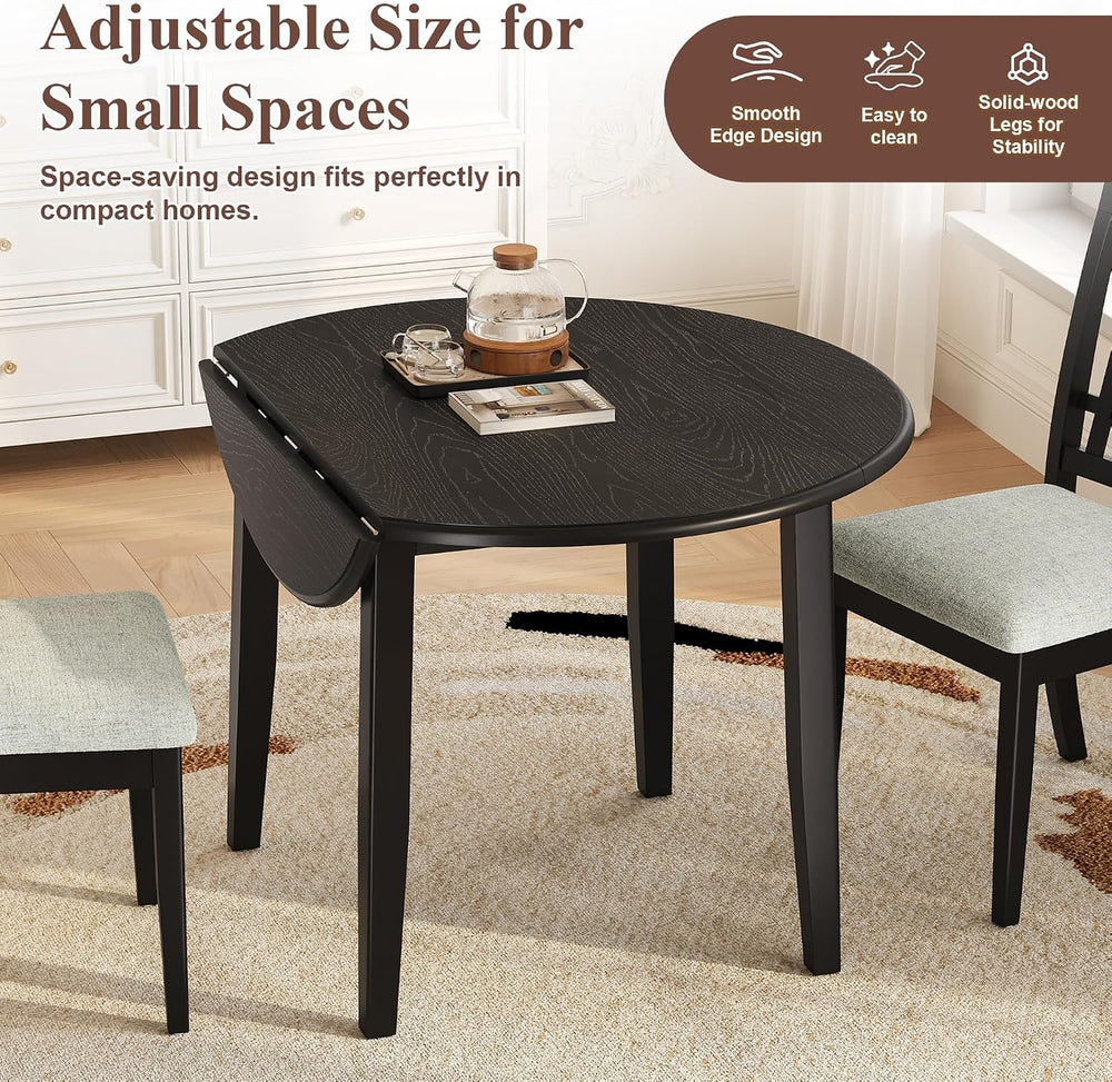 Solid Wood Small Dining Table and 2 Chairs, Black