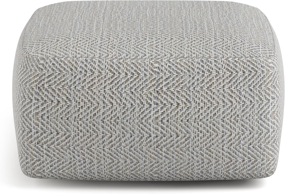 SIMPLIHOME Nate 20" Wide Square Pouf in Patterned Grey Melange Cotton