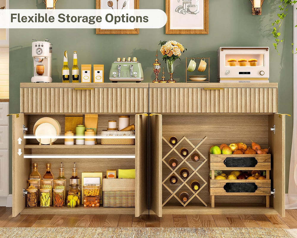 TEENFON 31.5" W Fluted Buffet Cabinet with Storage, Sideboard Cabinet, C...