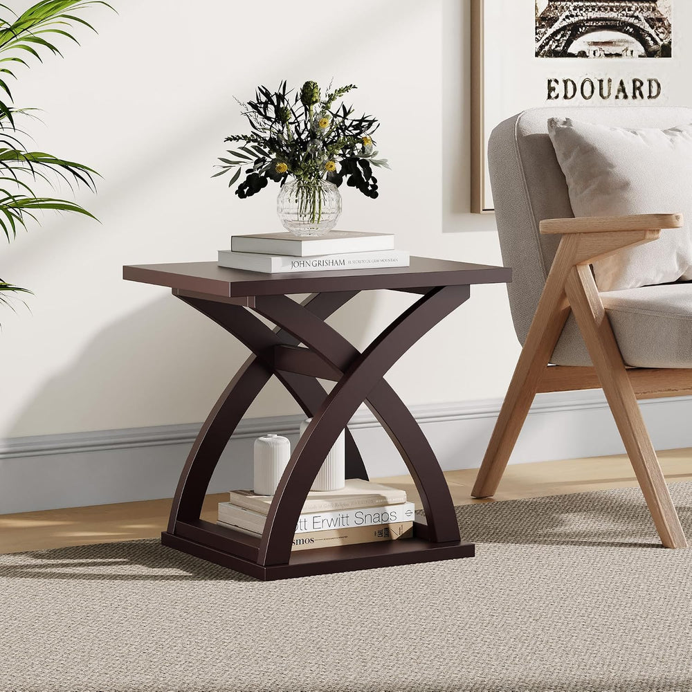 ChooChoo Side Table, Modern End Table with Storage Shelf, X-Design