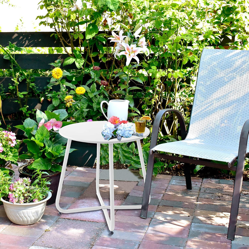 Outdoor Table Small Patio Side Table Waterproof Round Metal Side Table Weathe...